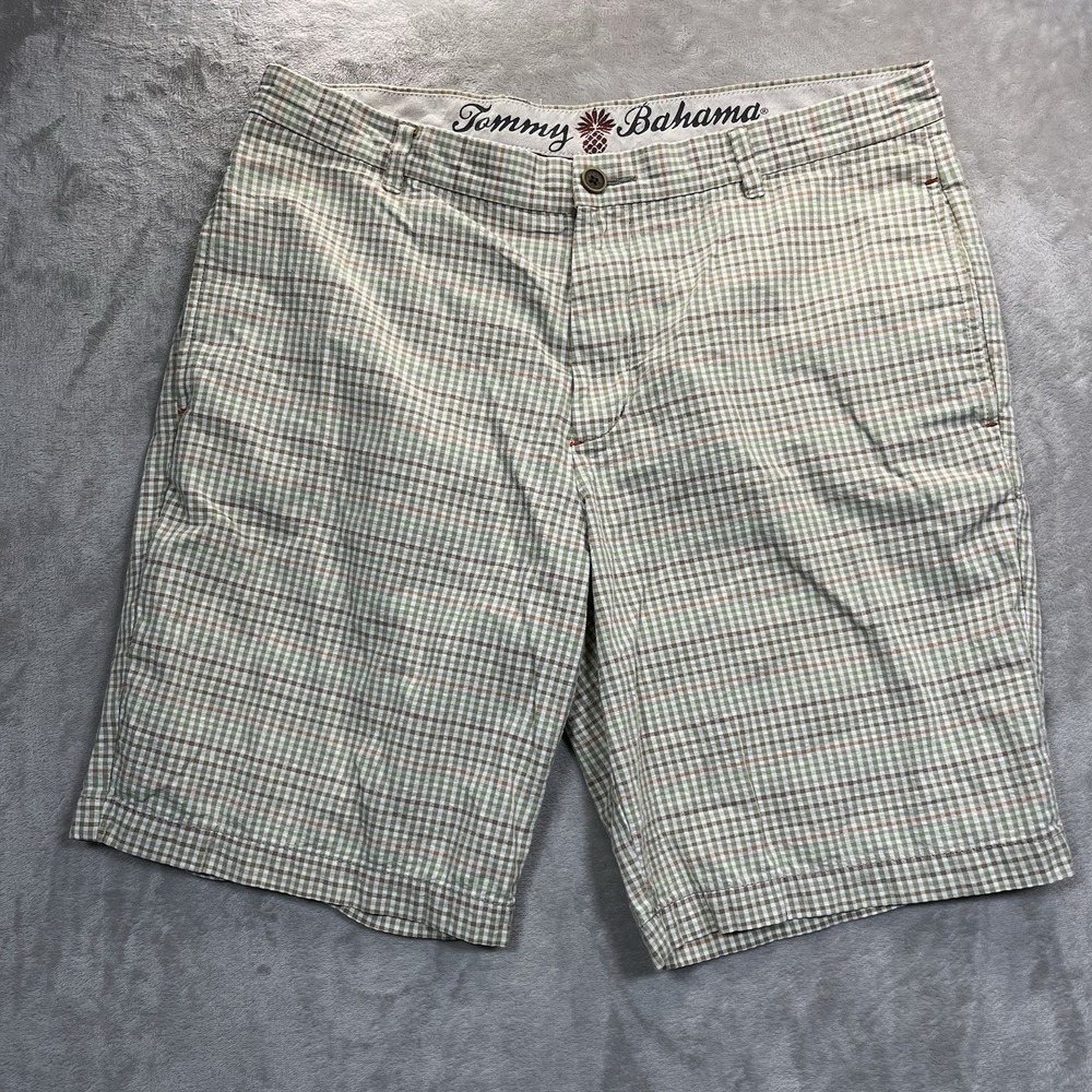 Tommy Bahama Shorts Men 34 Chino Plaid Flat Front Casual Cotton